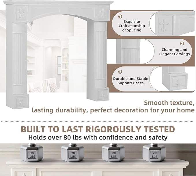 EPICOZY 43.3" Fireplace Mantel, Freestanding Fireplace Surround with Leg for Electric Fireplaces, MDF Mantel Surround with Shelf for Living Room with Decorative Pattern, Anti-Tipping & Waterproof