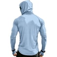thumbnail image 5 of Men's Full Face Coverage Sun Shirt with Built-in Mask and Thumbholes Featuring Raglan Sleeves for Summer Fishing Hiking Cycling Running Beach Trips Light Blue XXXL, 5 of 9