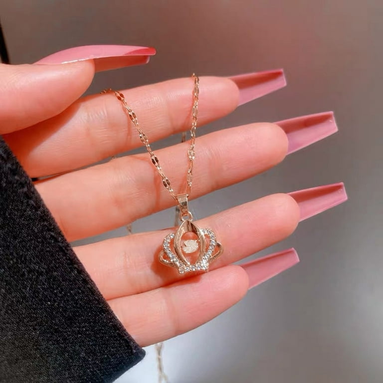 2023 New Diamond Jewelry Pendant Necklace Bead Fashion Collarbone Women's  Rose Necklaces Pendants Flower Choker Necklaces for Women (Gold, One Size)