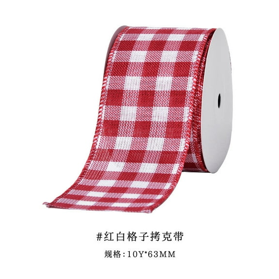 NAMZI 2.5 Inch x 10 Yards Christmas Wired Buffalo Plaid Burlap Ribbon, Ideal for Xmas Gift Wrapping, DIY Crafts & Birthday Party Decorations, Red White