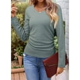 thumbnail image 4 of Womens Tops Casual V Neck Long Sleeve Shirts Solid Ruched Basic Tunics Blouses Green XL, 4 of 7