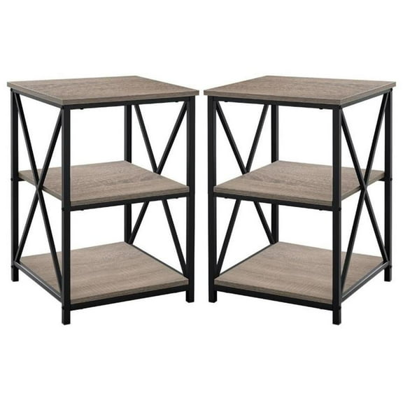 Home Square Wood Top X Frame End Table in Dark Taupe and Black - Set of 2