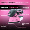 thumbnail image 3 of Pink Power Detail Sander for Woodworking 20V Cordless Electric Hand Sander for Wood Furniture - Mini Palm Sander Tool with Sandpaper, Li-Ion Battery & Charger - Small Handheld Sanding Machine, 3 of 8