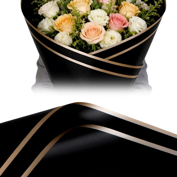 20 Sheets Flower Wrapping Paper - 22.8 x 22.8 inch Border Water-Resistant Floral Bouquet Wrapping Paper,Florist Supplies Packaging Paper for Wedding Birthday Gift DIY(Black)