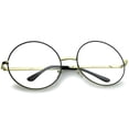 thumbnail image 5 of zeroUV Unisex Oversize Metal Frame Slim Temple Clear Lens Round Eyeglasses 60mm (Black-Gold / Clear) - 60mm, 5 of 5