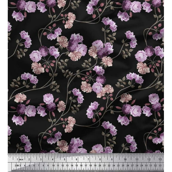 Soimoi Cotton Duck Fabric Leaves & Peony Floral Print Fabric by Yard 42 Inch Wide