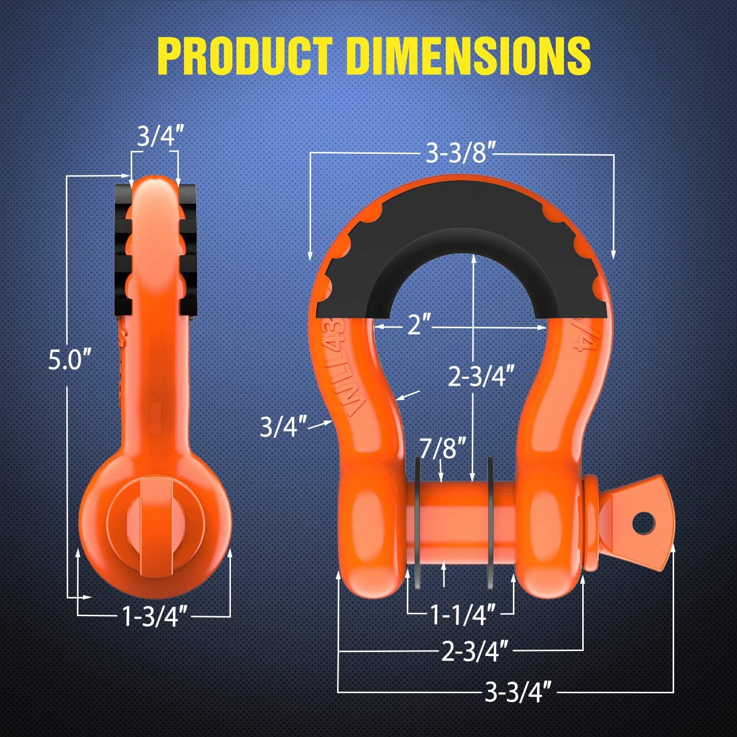 Nilight 2PCS 3/4" D-Ring Shackles 7/8'' Pin Black Isolator Washers Kit 4.5t For Jeep Truck Bumper