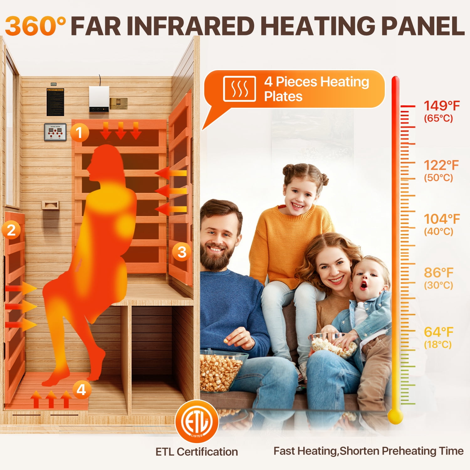 BaPiPro 3x5 FT Infrared Sauna for Home –1 to 2 Person Compact Indoor Spa Room with 4 Infrared Heaters, Canadian Hemlock Wood, Chromotherapy, Bluetooth Speaker