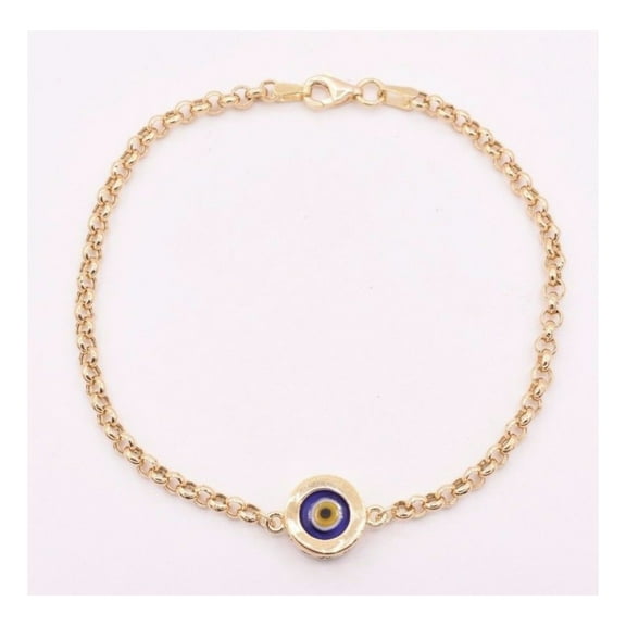 Evil Eye Rolo Chain Women's Adult Bracelet 14K Yellow Gold, 2.70 Gr – Goldum NYC