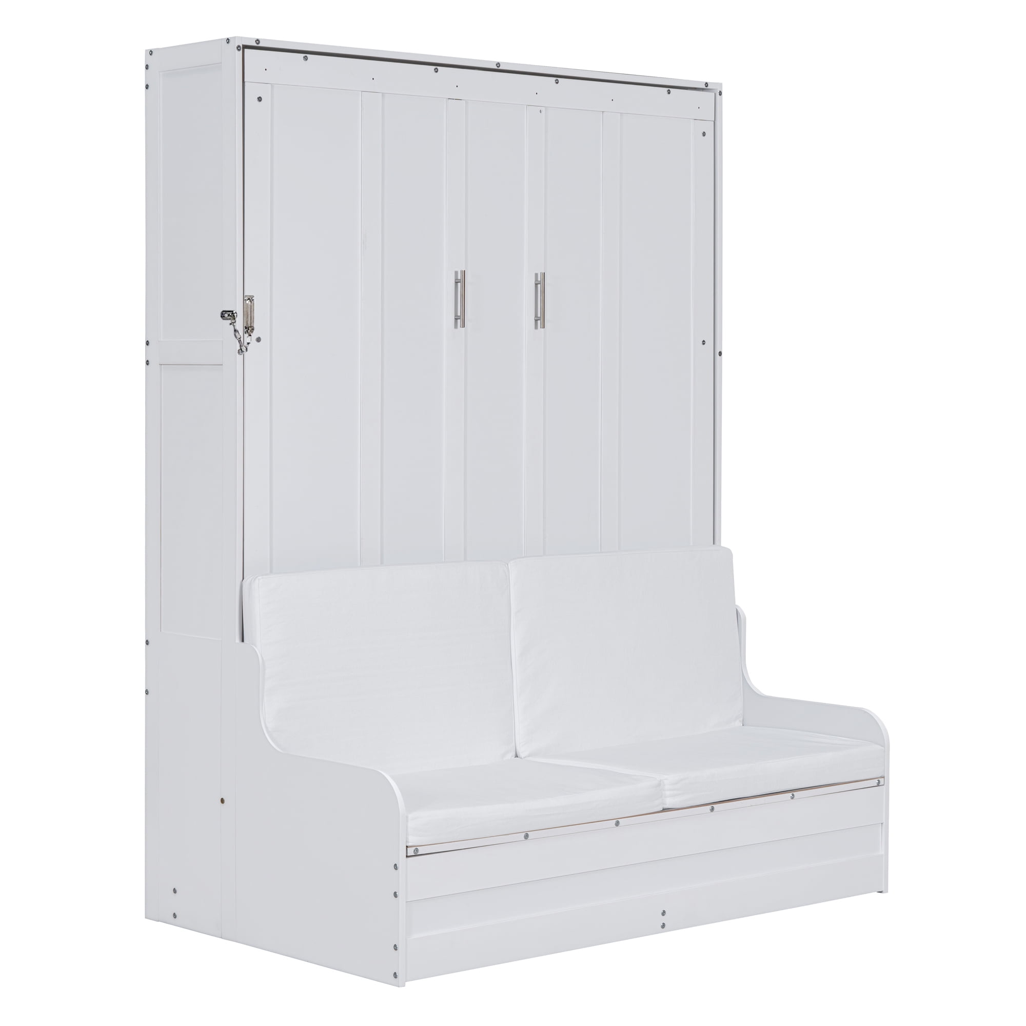 Mintazer Queen Size Murphy Bed with Sofa, Modern Foldable Wall Bed with Cushions for Bedroom Apartment Guest Room, White