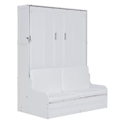 Mintazer Queen Size Murphy Bed with Sofa, Modern Foldable Wall Bed with Cushions for Bedroom Apartment Guest Room, White