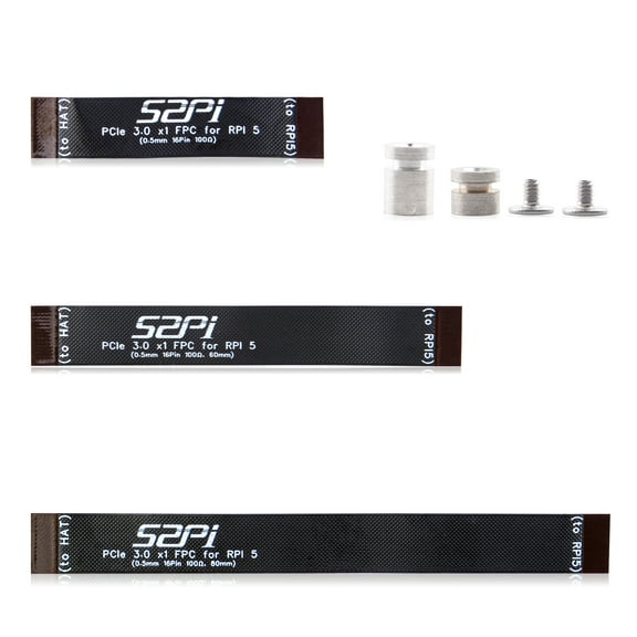 52Pi 3PCS 16Pin 0.5mm Pitch PCIe FPC Cable 40mm/60mm/80mm for Raspberry Pi 5 & PCIe M.2 M-Key NVMe SSD PCIe Peripheral Board