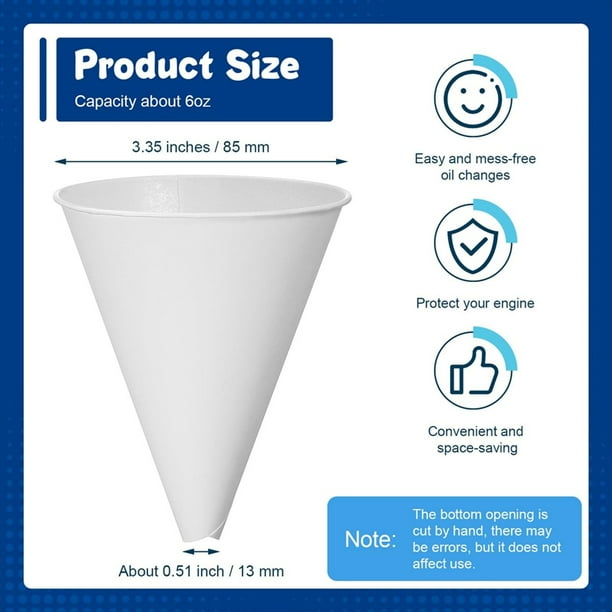 50 Embudos de Papel para Aceite de Motor, Embudo de Papel de 6 Oz para Aceite de Motor, Embudo Cónico para Gasolina, Dispensadores o de Llenado de Cocina