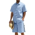 thumbnail image 2 of BLTIBY Mens 2 Piece Outfits Summer Set Short Sleeve Button Down Lapel Shirts and Shorts Beach Casual Jogging Suits with Pockets Light Blue XXL, 2 of 6