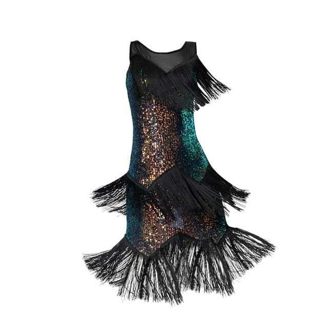 Vestido de baile latino para mujer, vestido de tango con borlas y flecos para fiesta temática de club y graduación. Colorido S