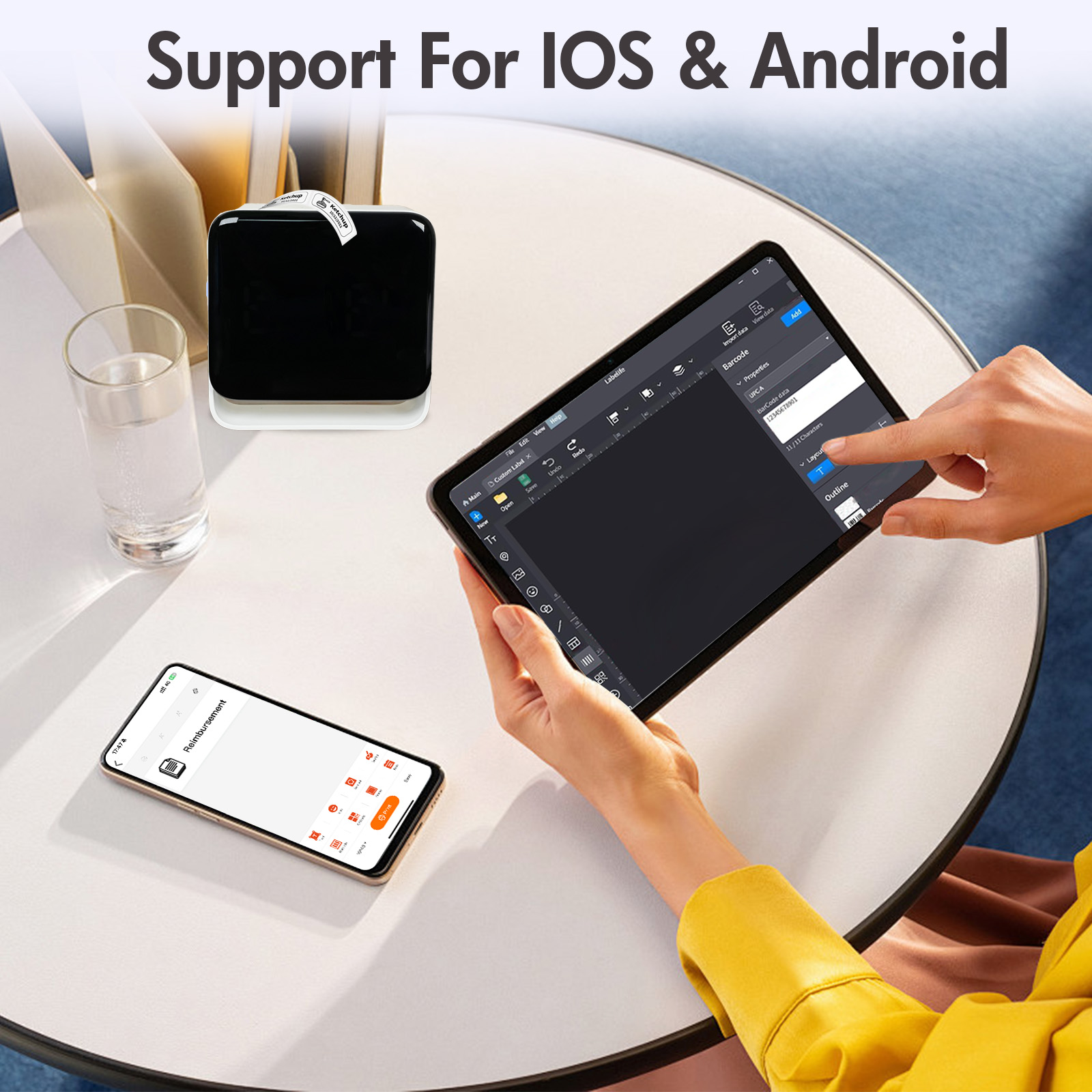 BAOKALER Bluetooth Label Maker Machine with Tape, Inkles Thermal Printer Without Ink and Toner Support for IOS, Android
