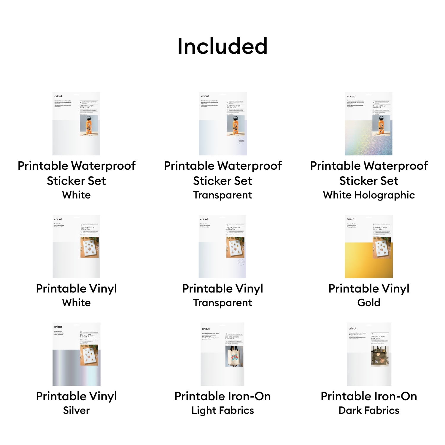 Cricut Printable Materials Variety 9 Pack Bundle