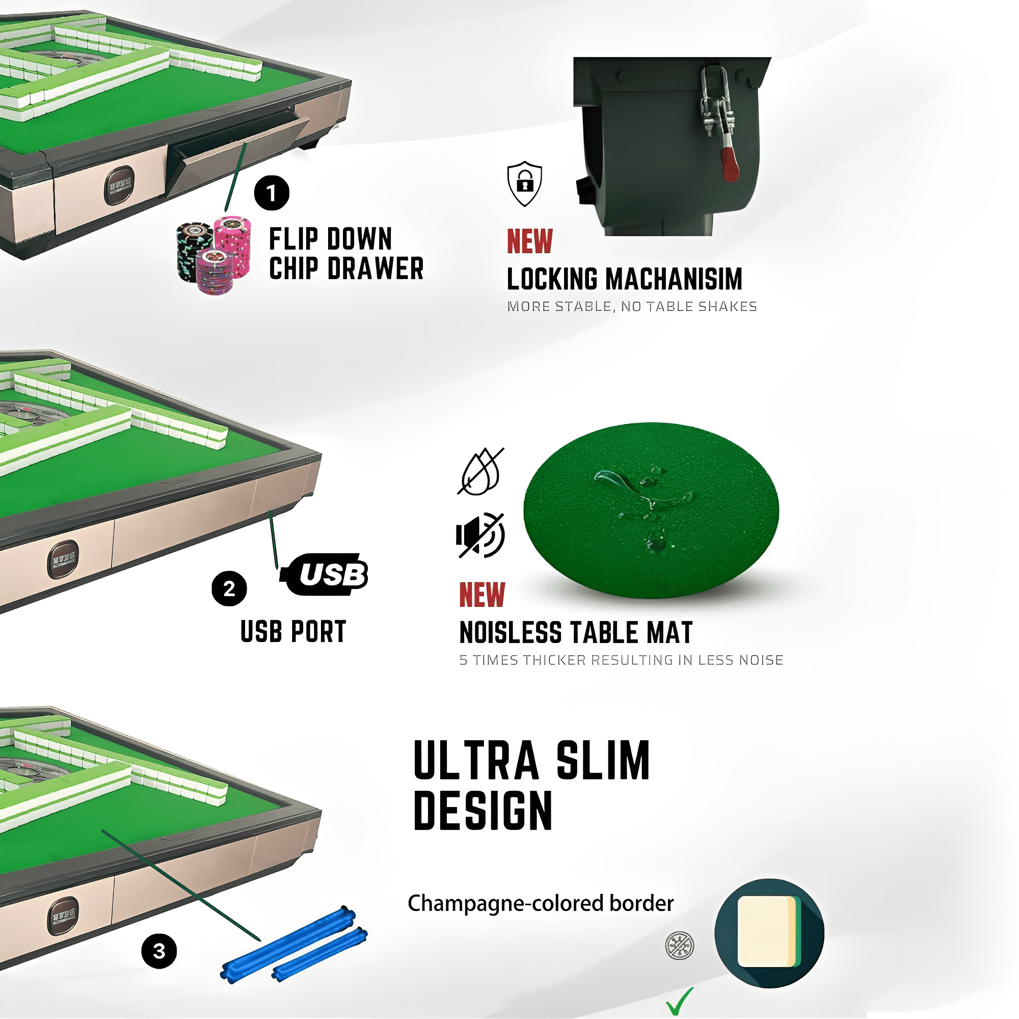 Foldable Automatic Mahjong Table with Wheels, 42mm Numbered Tiles (2 Sets), Portable Electric Mahjong Table for Home & Entertainment