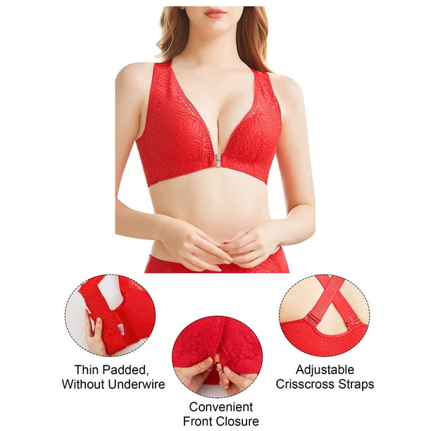 Women Lace Bra Front Closure No Underwire Plus Size Bras 