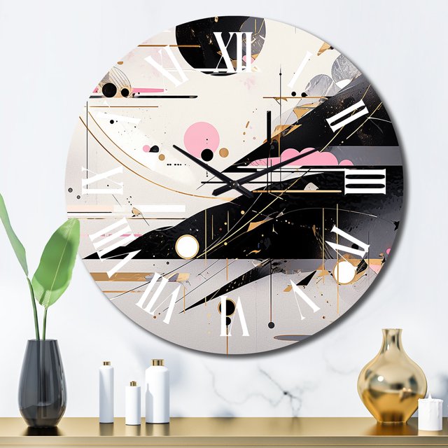 Designart "Bold Stripes Pink Black Fusion" Cubism Oversized Wall Clock