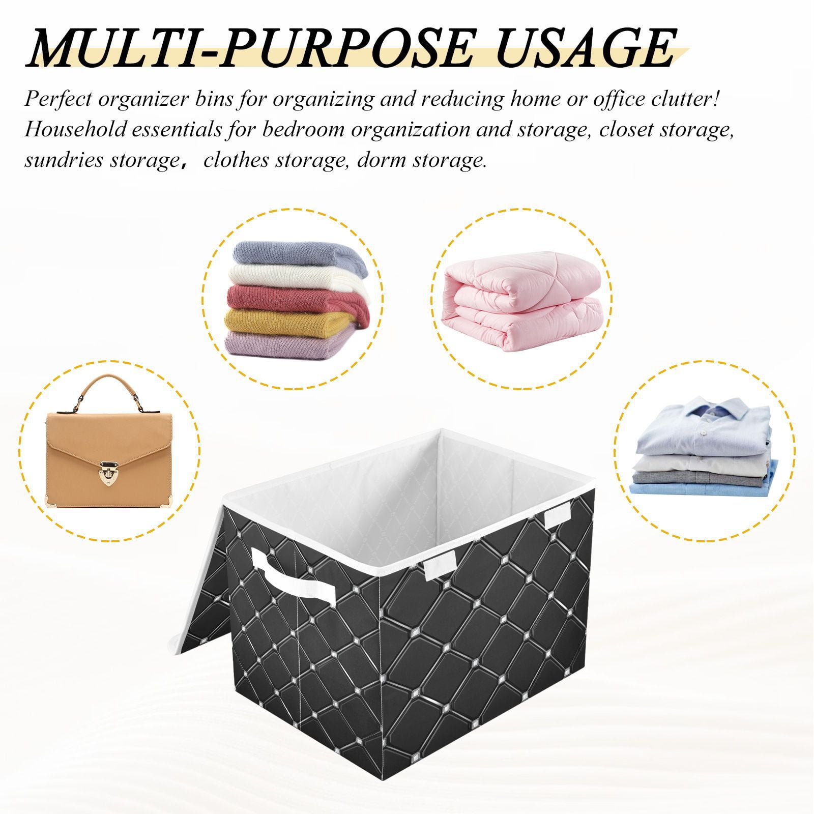 Black Cubes Storage Basket for Shelves Foldable Container Organizer for Organizing Toys Clothes Books with Handles