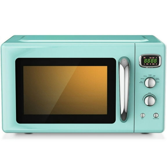 Demifill 0.9 Cu.Ft Microwave with 5 Microwave Power Levels, Retro Countertop Compact Microwave Oven with Customizable Auto Cooking Mode, Microwave Oven with Led Display for Indoor, Green