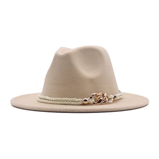Beige Belt Buckle Solid Fedora Panama Hat Gossifan Fedora Hats for Men Wide Brim Panama Hat with  main image 3