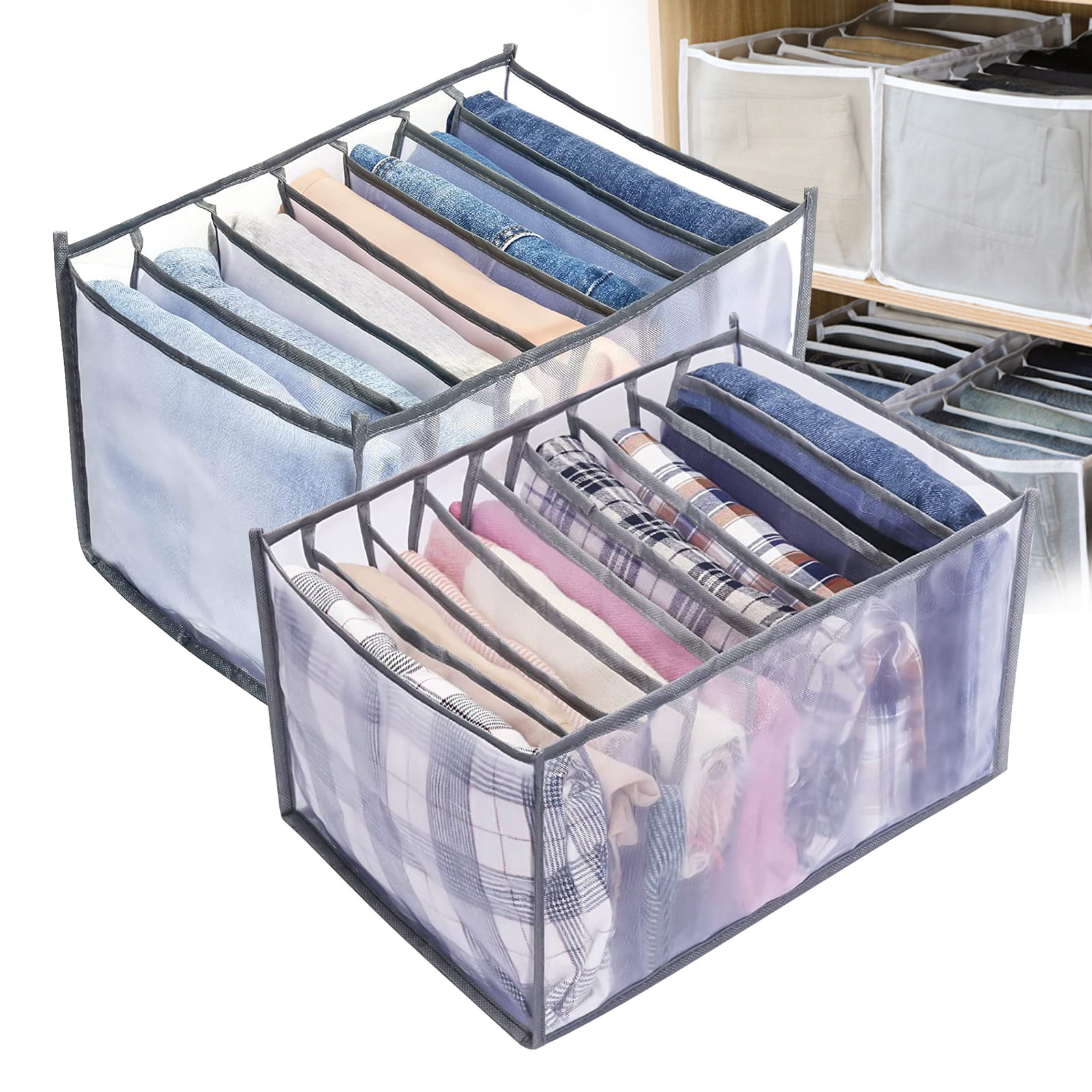 Various Sizes Drawer Mesh Separation Box Compartment Storage Box,Stackable Wardrobe Storage Box 2Pcs/4Pcs,for Pants Jeans T-shirt Legging Shirt Washable Wardrobe Clothes Folding Drawer Organizers 7Grid 
