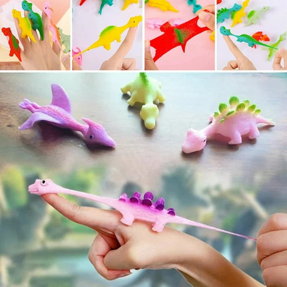 Sunshinehomely 7PCS Slingshot Dinosaur Finger Toys, Dinosaur Shooting Game, Finger Slingshot Toys for Flying Games and Party Favors