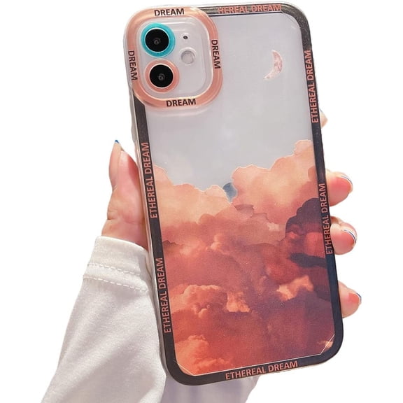 Cute Case Compatible for iPhone 11 Cloud Case with Camera Protective Soft TPU Shockproof Crescent Moon Phone Case for iPhone 11 6.1 inch Women Girls Orange