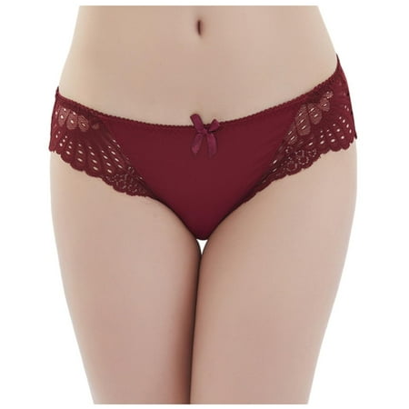 

YYDGH Sexy Lace Underwear Briefs for Women Seamless Half Back Coverage Panties Wine L