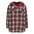 thumbnail image 4 of Htigea Womens Plaid Shacket Jacket Fleece Long Sleeve Hooded Jackets with Snap Trendy Outdoor Shirt Coats Red XL, 4 of 8