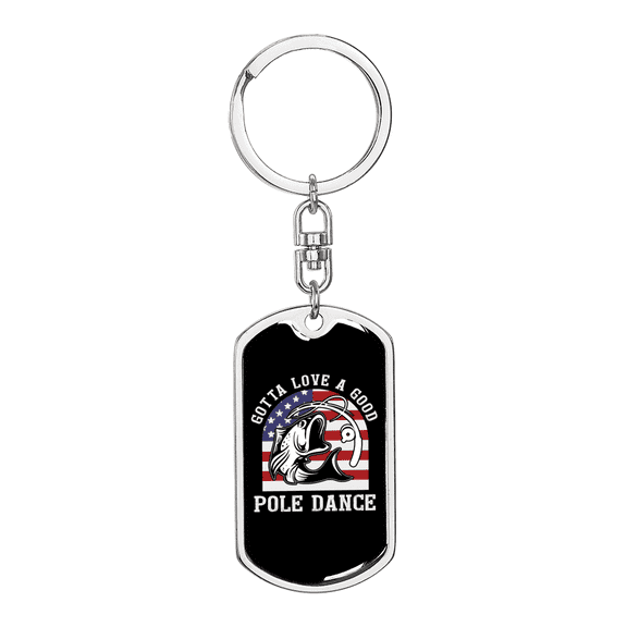 Pole Dance Fishing Stainless Steel or 18k Gold Premium Swivel Dog Tag Keychain