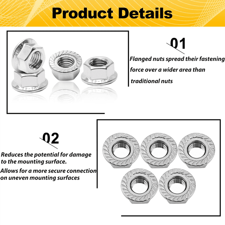 GPJYYDS 50 Pack 1/4-20 Serrated Flange Hex Nuts – 304 Stainless Steel, UNC Thread, Replacement Hardware For Furniture, Cabinets, And DIY Projects