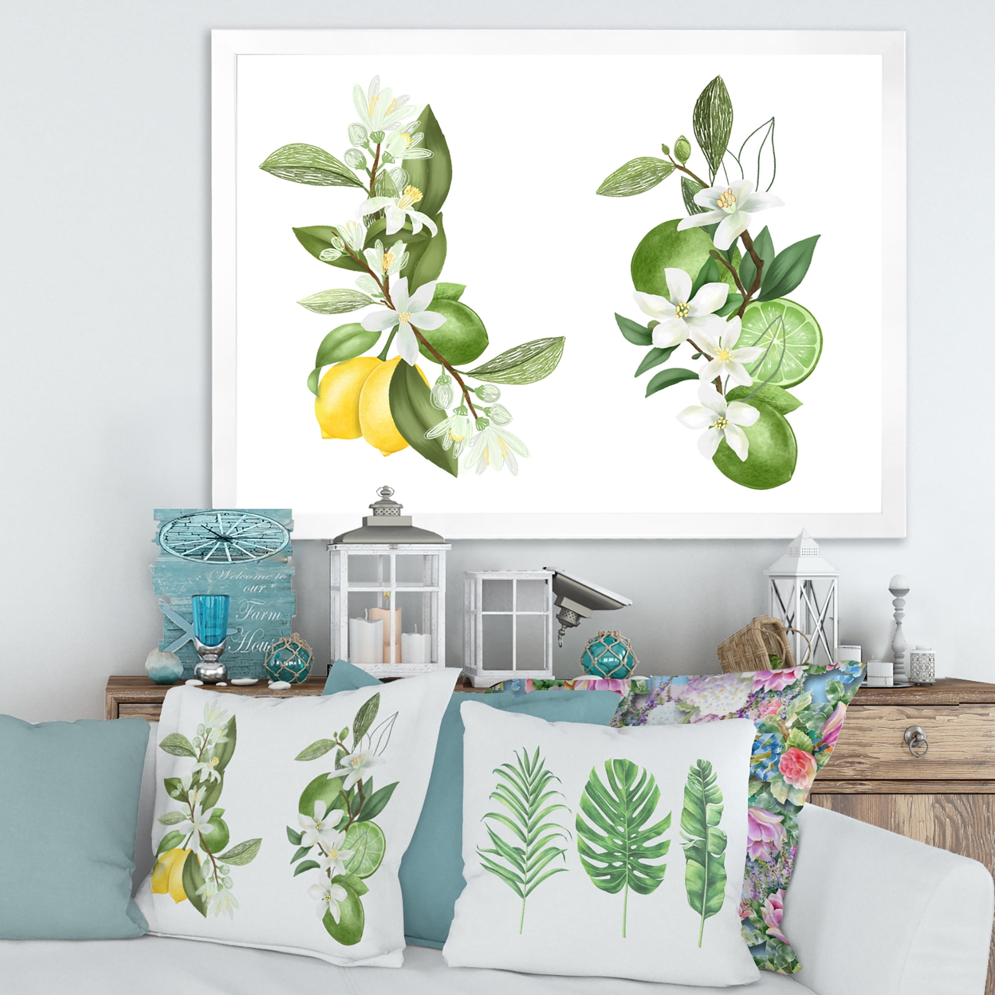 Designart 'Bouquets Of Blooming Lemon Tree Branches on White' Traditional Framed Art Print