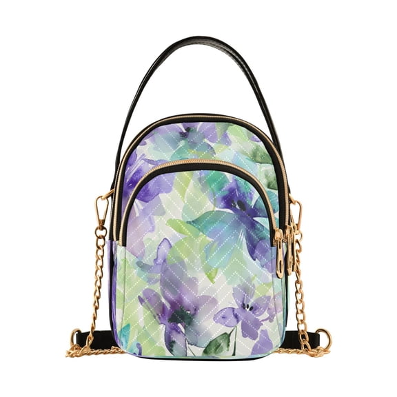 ALAZA Chain Crossbody Bags for Women Floral Pattern in Purple Shoulder Handbag Phone Purse