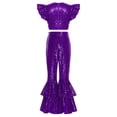 thumbnail image 7 of iiniim Girls Sequin Dance Outfit Hip Hop Jazz Crop Top and Pants Stage Performance Purple 10, 7 of 7