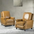 thumbnail image 4 of Upholstered Genuine Leather Recliner Chair Set of 2 with Solid Wood Legs, Camel, 4 of 10