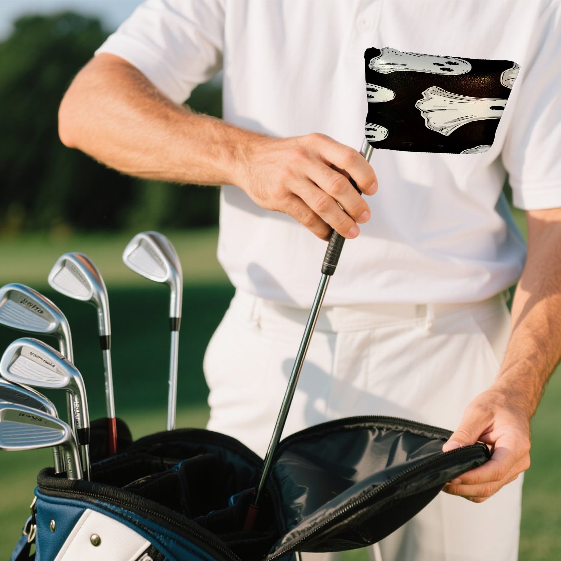 Golf Mallet Putter Cover Premium Leather Waterproof Golf Putter Head Cover with Magnetic Closure Cute Patterns