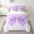 thumbnail image 2 of Manfei Purple Sequin Print Bedding Comforter Set 7pcs, Fashion Glitter Bowknot Queen Bedding Sets, Dreamy Ribbon Bow Queen Sheet Sets, Microfiber Bedroom Decor, 2 of 7