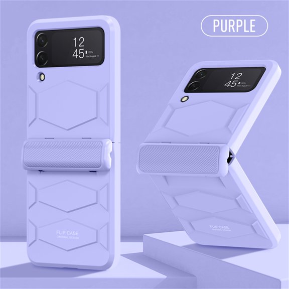 SaniMore for Samsung Galaxy Z Flip 4 6.7" 360° All-Inclusive Folding Mecha Case, Rugged PC & Flexble TPU Military Grade Shockproof Heavy Duty Protective Case for Samsung Z Flip 4, Purple