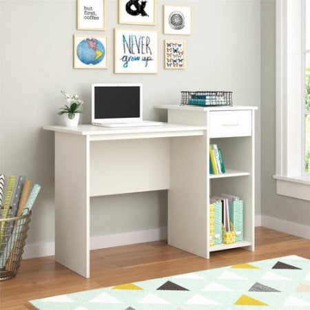 Bedroom Furniture Desk Mainstays Student Desk White Finish - Home Office Bedroom Furniture Indoor Desk - Easy Glide Accessory Drawer ()