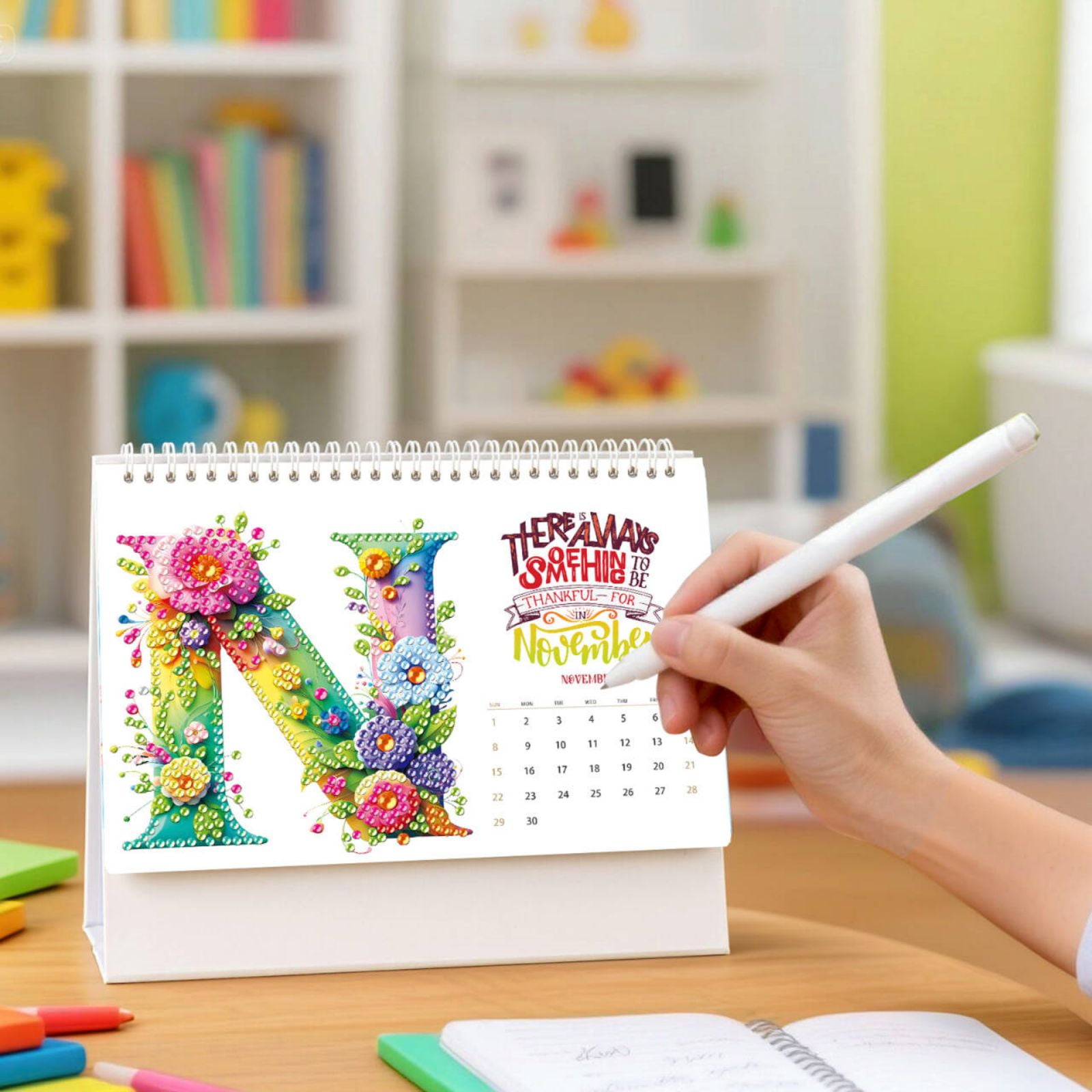 FLOPESN 2Pcs 2026 Desk Calendar DIY Diamond Painting Craft Kit, 7.68*6.69 in Paper Calendar with Special Drills for Home Office Decor