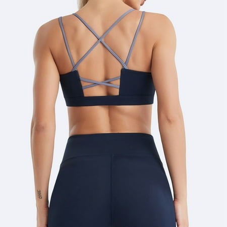 Honey Bra Bras for Women Women s Clearance With Chest Pad Yoga No Underwire Anti-Shock Gathering Fitness Fast Drying Beauty Back Sports Bras Women s Clothing Moona Bra for Senior Dark Blue M