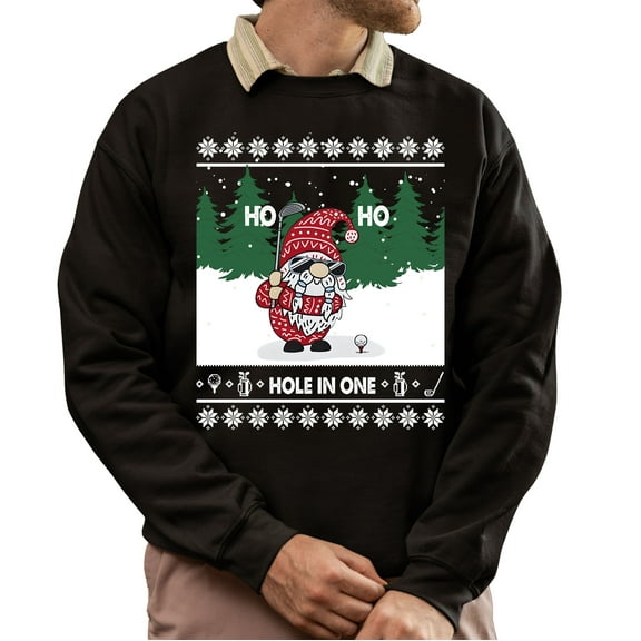 Christmas Sweatshirt, Ho Ho Ho Hole in One Golf Christmas Gnome Sweatshirt, Funny Holiday Golfer Sweatshirt, Golf Lover Gift for Women & Men
