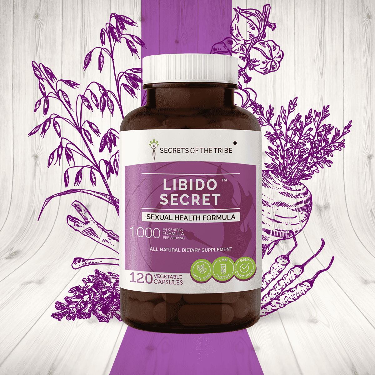 Secrets of the Tribe Libido Secret Capsules Dietary Supplement, Natural Herb Blend, Made from Ashwagandha, Maca, Oatstraw, Catuaba, Guarana, Barrenwort - Horny goat weed, Muira Puama 120 Count