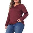 thumbnail image 2 of Unique Bargains Women's Plus Size Round Neck Long Sleeved T-Shirts Loose Tunic Blouses 4X Burgundy, 2 of 6