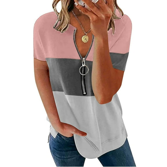 Pntutb Womens Plus Size Clearance,Women's Fashion Casual Patchwork V-Neck Loose Short Sleeve T-Shirt Pullover Tops