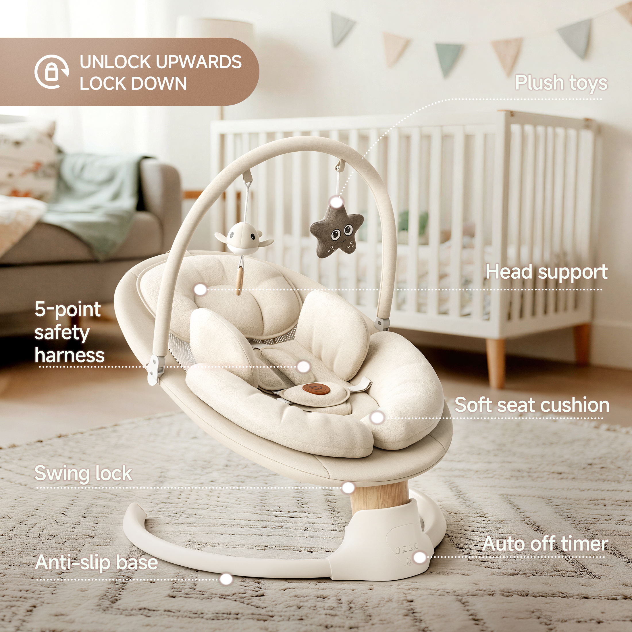Babyomi Portable Electric Baby Swing with Music, Remote Control photo 2