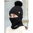 thumbnail image 2 of Spencer Womens Beanie Hat Winter Hat Scarf Mask Set Ladies Warm Earmuff Hat Cable Knitted Pom Pom Hats "Black", 2 of 7
